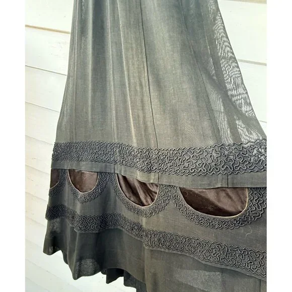 Antique 1910's French Voile Black Skirt Soutache Velvet Embellished XS - Picture 13 of 16